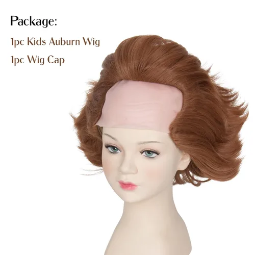 Vista 2 de Miss U Hair - Peluca corta ondulada de caoba para niños, peluca de payaso calvo para niños, pelucas de fiesta de Halloween