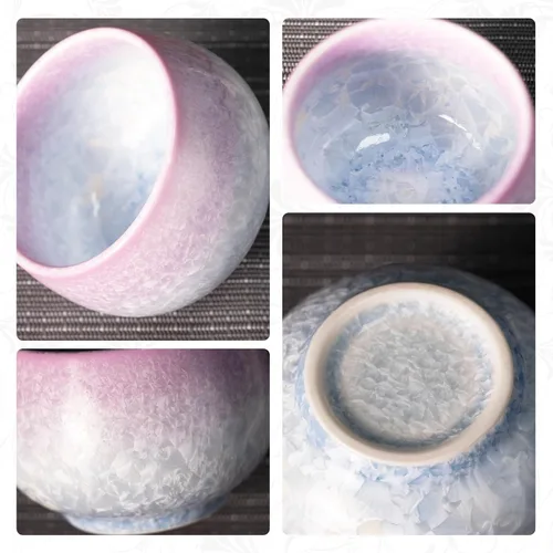 Vista 4 de KAMMAK Juego de 2 tazas de té pequeñas de porcelana de 6.7 onzas, tazas de té japonesas de cerámica para el hogar, fiesta, oficina, juego de té