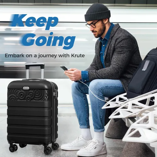 Vista 2 de Krute Equipaje con ruedas giratorias Maleta rígida PC ABS TSA Lock Ligero, Negro