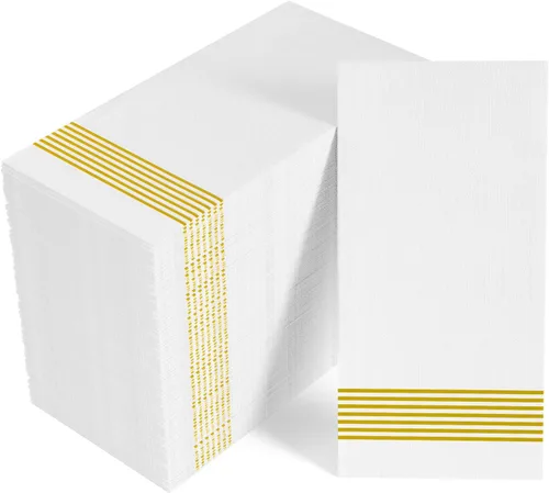 Vista 8 de LITOPAK Paquete de 100 toallas de invitados desechables, suaves y absorbentes, toallas de papel para invitados, para baños, fiestas, bodas o Plateado