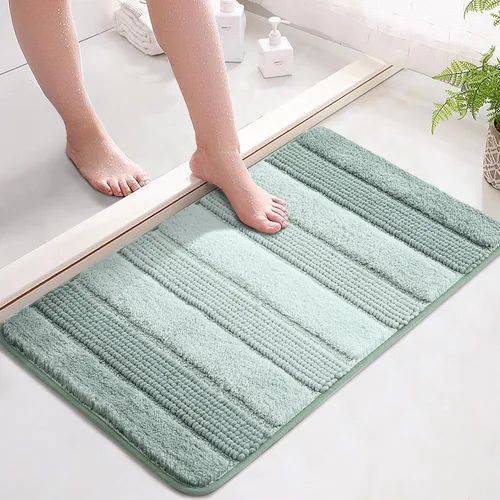 Vista 17 de Kmson Juego de 3 alfombras de baño de chenilla ombré, antideslizantes, ultra suaves, lavables, alfombras de baño peludas para bañera, tapete de Azul