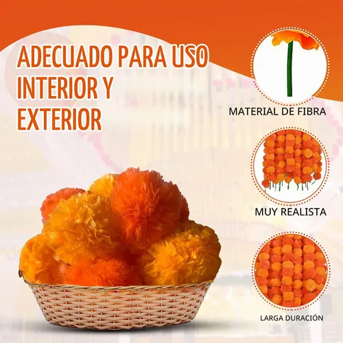 Vista 2 de DIYANA IMPEX Guirnalda de caléndula para decoración, 5 piezas de 5 pies de largo, flores de caléndula artificiales, decoración india para Pooja