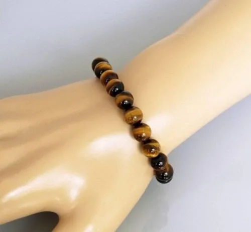 Vista 5 de USA Deals - Pulsera elástica 365 con ojo de tigre natural, piedras preciosas para yoga, energía curativa para hombres y mujeres, tamaño libre, Gema