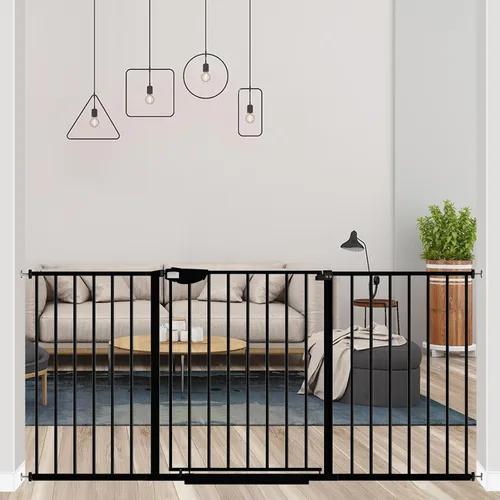 Vista 10 de ALLAIBB Triple Lock - Puerta extra ancha para bebé, montada a presión, para caminar a través de cierre automático seguro, de metal negro, perro