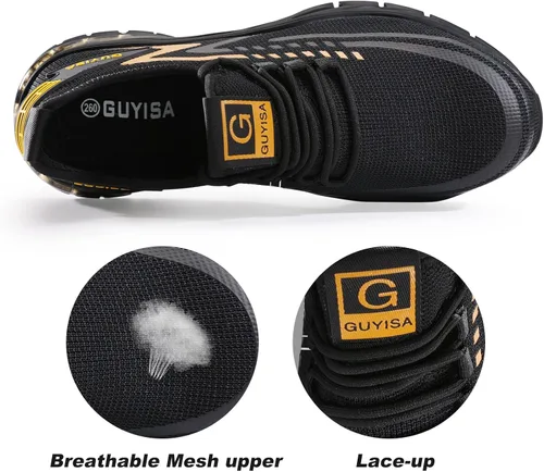 Vista 4 de GLANOUDUN Zapatos de punta de acero para hombres y mujeres, zapatos de seguridad ligeros y cómodos para hombres con punta de acero ancha, zapatos