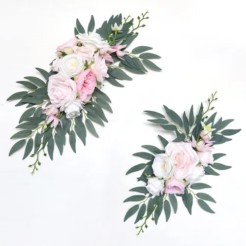 Vista 12 de MOJUN Paquete de 2 flores de arco de boda, guirnalda de flores artificiales para letrero de bienvenida, decoración floral, decoración de arco