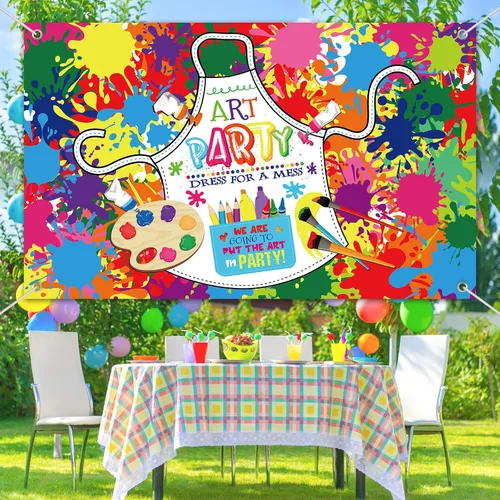 Vista 6 de Decoración de fondo de fiesta de pintura artística para decoración de cumpleaños, suministros para pintura artística, fiesta, pared, fotografía
