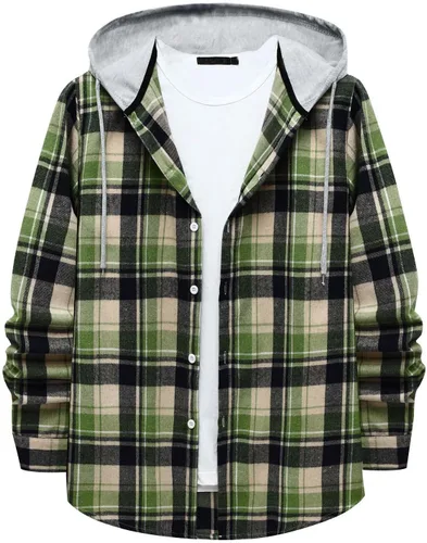 Vista 12 de Aymnlox Sudaderas con capucha para hombre, de manga larga, a cuadros, con botones, con capucha, casual, elegante, con cordón, 2024 #A01-Red