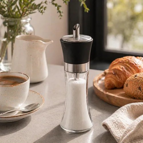 Vista 4 de Restaurantware - Dispensador de azúcar de vidrio negro de 6 onzas