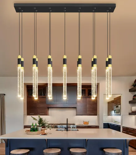 Vista 14 de Iluminación colgante moderna de 3 luces LED de cristal para isla de cocina, luz colgante regulable con control remoto 3000K-6000K para comedor sobre