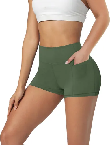 Vista 59 de Biker Shorts for Women with Pockets - 8"/5"/3" Booty Black Spandex Shorts Verde militar