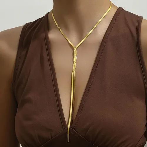 Vista 4 de Harry and Henry Collar de oro para mujer, collar de gargantilla de oro delicado para mujer, cadena larga de serpiente torcida, collares en Y