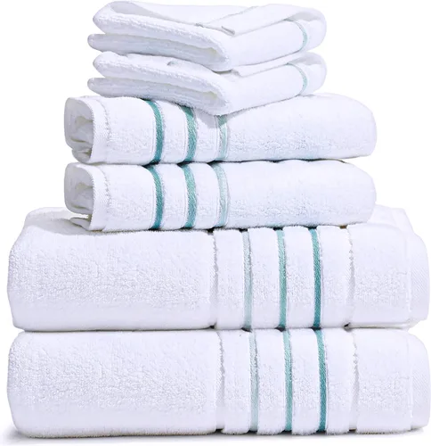 Vista 10 de Juego de toallas de baño, toalla blanca para baño, calidad de hotel y spa de lujo, 100% algodón. Incluye 2 toallas de baño grandes, 2 toallas