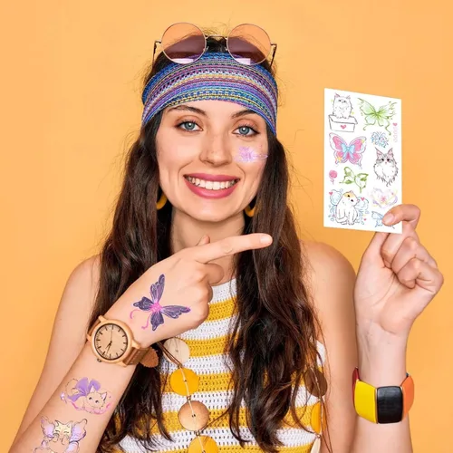 Vista 3 de 10 hojas de tatuajes temporales de mariposa de dibujos animados para niños, tatuajes temporales, calcomanías de tatuajes temporales, lindos