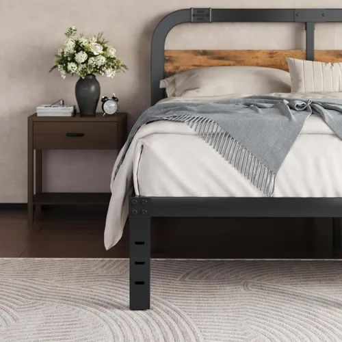 Vista 5 de ZIYOO Base de cama Queen de 14 pulgadas con cabecero, marco de cama de plataforma resistente, no necesita somier, sin ruido, espacio