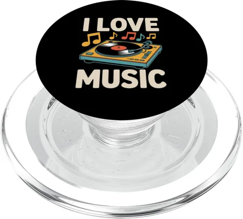 Vista 7 de I Love Music - Tocadiscos de vinilo retro con diseño PopSockets adhesivo PopGrip