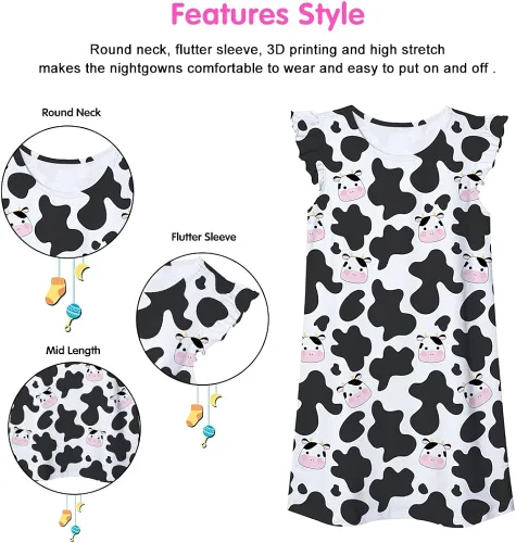 Vista 4 de uideazone - Camisón para dormir con manga de holanes para niñas de 5 a 12 años