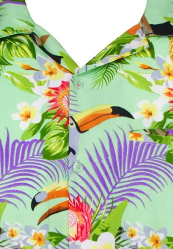 Vista 3 de Camisa hawaiana para hombre, casual, con botones, manga corta, unisex, flores, para fiesta en la playa, con flamenco y flores