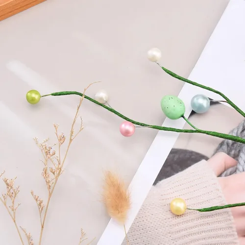 Vista 8 de 6 palillos artificiales de huevos de Pascua, ramas florales, coloridos huevos de Pascua, guirnalda de huevos de Pascua, palillos de flores, ramo