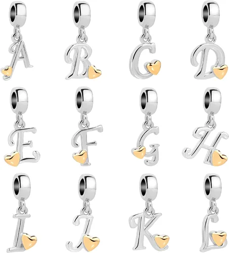 Vista 5 de Abalorio de letra inicial A-Z compatible con pulseras Pandora con nombre del alfabeto, regalo dorado, corazón, familia, cumpleaños, aniversario
