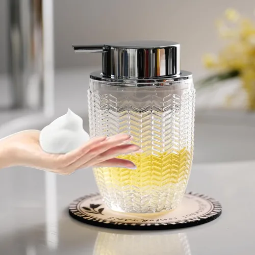 Vista 9 de CICUFY Dispensador de Jabón de Manos o Loción de Vidrio Espumoso, Dispensador de Jabón Líquido Recargable con Bomba Grande de Plata