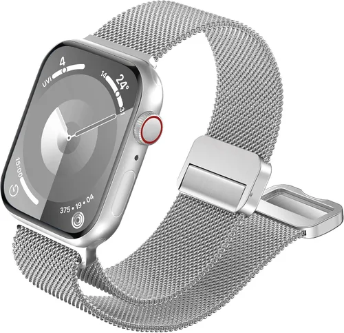 Vista 13 de QOKNUL Compatible with Apple Watch Bands for Women Men Stainless Steel Negro