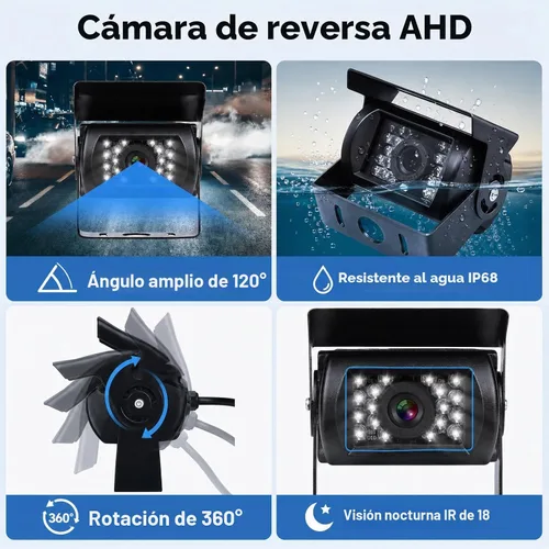 Vista 3 de Cámara de respaldo para vehículo, Camecho de 9 pulgadas, 4 monitores divididos + 4 cámaras con cámara de visión frontal y trasera, 18 IR de visión