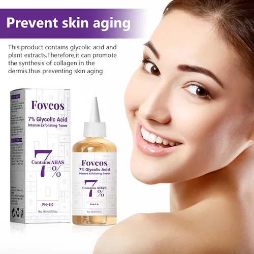 Vista 5 de Tónico exfoliante de ácido glicólico al 7%, tónico facial exfoliante para el cuidado de la piel, mejora la textura, reduce los brotes de poros