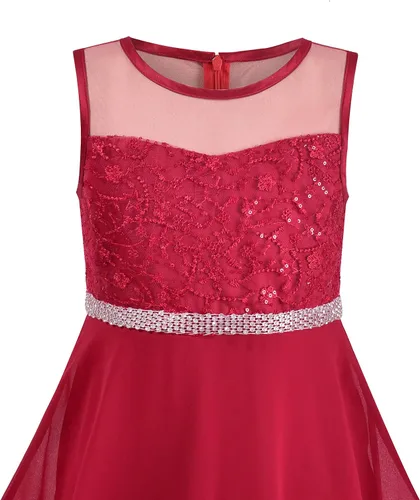 Vista 3 de Sunny Fashion Vestido de niña Flor Encaje Top Borgoña Gradient Falda Sin Mangas