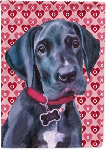 Vista 298 de Caroline's Treasures SS4484GF Bandera de jardín con diseño de bulldog inglés y corazones para el Día de San Valentín, bandera decorativa para patio