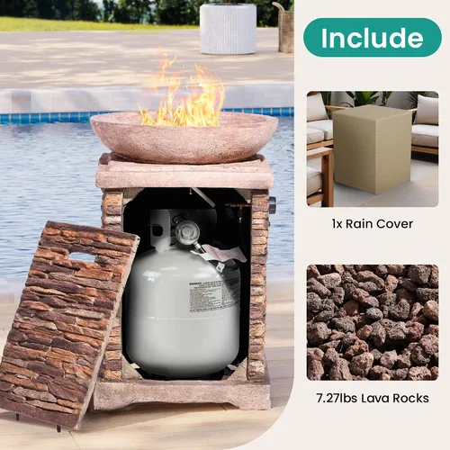Vista 4 de SUNBURY Hoguera de Propano al Aire Libre, Hoguera de Gas para Patio Exterior, Mesa de Fuego al Aire Libre de Piedra, Columna de Fuego 40,000 BTU