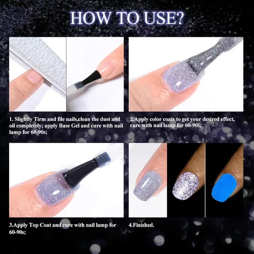 Vista 7 de MEET ACROSS Esmalte de uñas de gel que brilla en la oscuridad, juego de esmalte de gel luminoso de 6 colores, kit de manicura de esmalte de gel