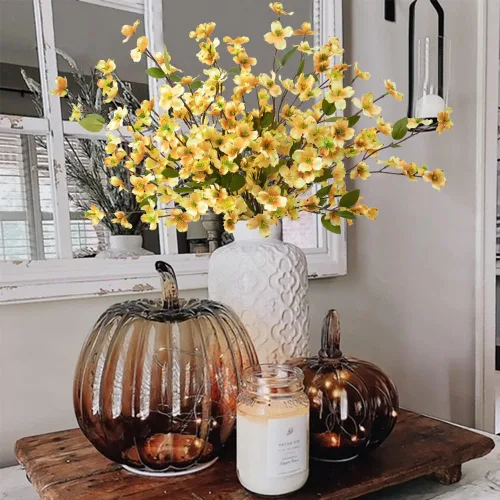 Vista 7 de Flores artificiales, tallos de flores, flores de seda de cornejo, arbusto de cornus falso para decoración del hogar, centros de mesa, 8