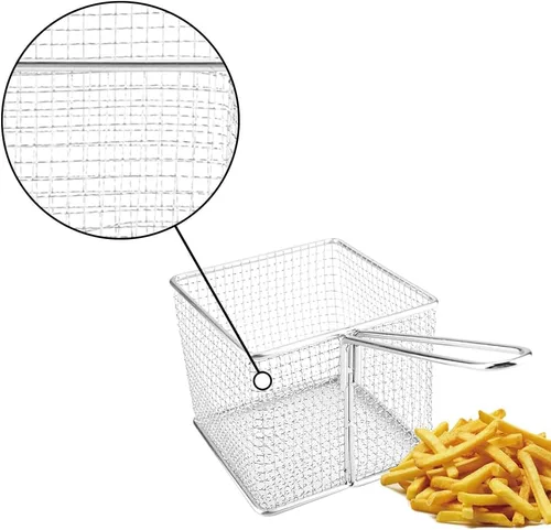 Vista 5 de Cesta para freidora, mini cestas de papas fritas, red de acero inoxidable sólido, colador cuadrado, herramienta con mango antideslizante