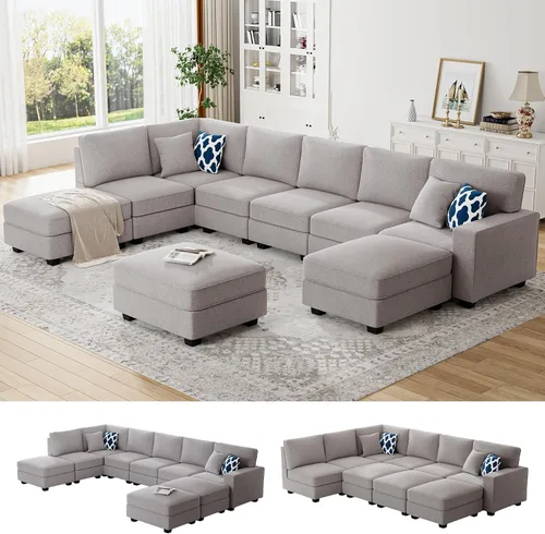 Vista 40 de Legend Vansen - Sofá seccional modular en forma de U con otomano, sofá de esquina reversible moderno para sala de estar (Antracita, 2+3 con otomano)