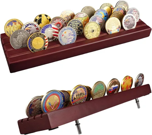 Vista 8 de ASmileIndeep Soporte de exhibición de monedas de desafío militar pequeño, soporte de monedas de desafío de madera con capacidad para 10-12 monedas