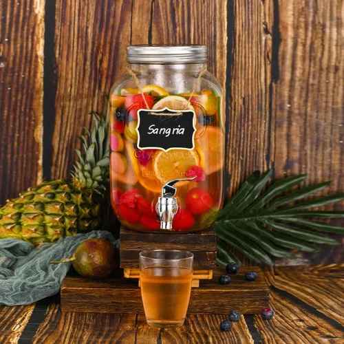 Vista 5 de Eleganttime Dispensadores de bebidas de vidrio de 1 galón para fiestas, paquete de 2 dispensadores de bebidas con infusor de frutas, dispensador