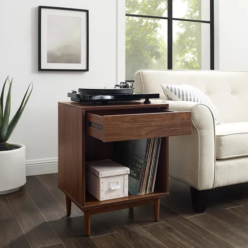 Vista 6 de Crosley Furniture Liam - Mesa auxiliar y soporte para tocadiscos con almacenamiento para discos de vinilo, nogal