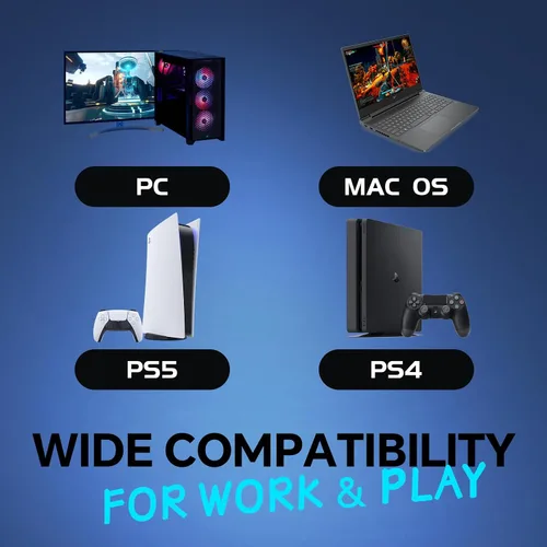 Vista 5 de CHONCHOW Combo de teclado y mouse inalámbricos USB para juegos, teclado ergonómico con retroiluminación LED, batería recargable de 2500 mAh