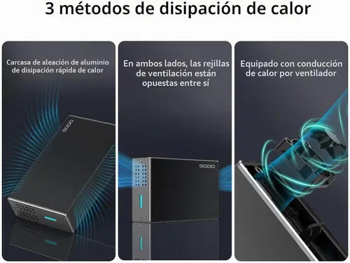 Vista 2 de GODO Caja de disco duro de doble bahía de 2.5 pulgadas, USB 3.0 a 2.5 pulgadas SATA I/II/III HDD SSDs RAID carcasa externa, compatible con UASP Trim