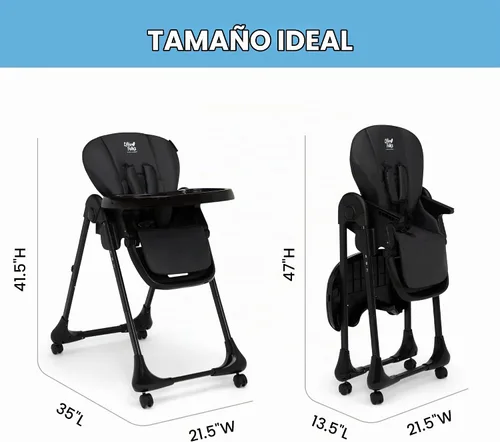 Vista 3 de Little Folks by Delta Children 2-in-1 SlimFold High Chair for Babies and Toddlers, Black Negro