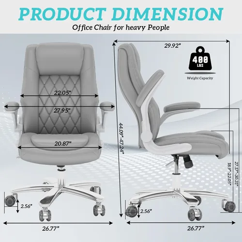 Vista 2 de GYI O205P - Silla de oficina ejecutiva de respaldo alto, silla de oficina grande y alta, 400 libras con ruedas de goma, sillas de escritorio