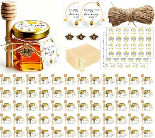 Vista 8 de Adabocute Paquete de 20 mini tarros de miel con gotero, perfectos para regalos de baby shower y recuerdos de boda, incluye etiquetas colgantes