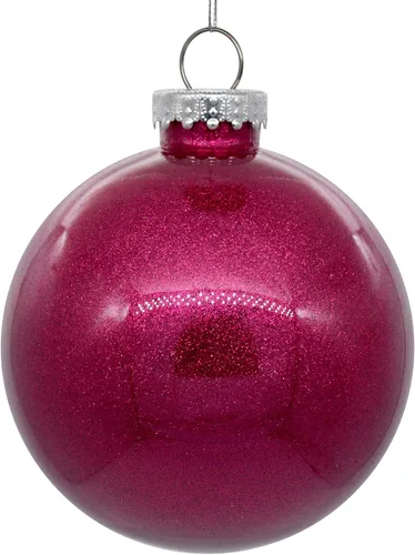 Vista 3 de Vickerman Adorno navideño de bola transparente de 3 pulgadas con interior de purpurina dorada antigua. Oro envejecido