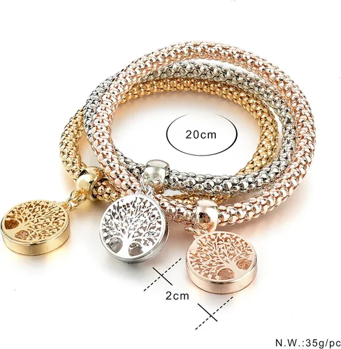 Vista 6 de Long Way 3 pulseras de abalorios chapados en oro rosa y plata para mujer, pulsera elástica multicapa de cristal