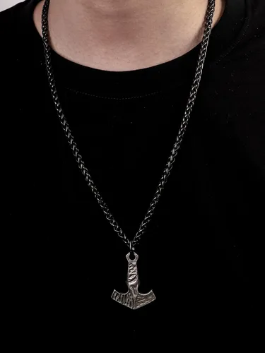 Vista 6 de HAQUIL Joyería vikinga, collar con colgante de talismán vikingo de acero inoxidable de hierro forjado antiguo, regalo de joyería vikinga para hombres