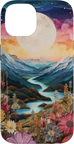 Vista 4 de Boho Chic Floral Moon Mountain Landscape Cute Pastel Design Case for iPhone 17