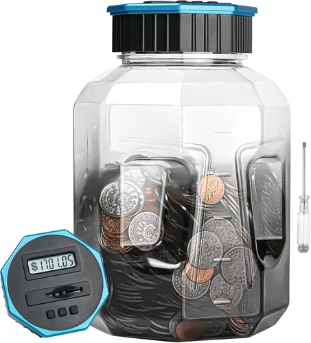 Vista 14 de Alcancía X-Large para adultos y niños, Vcertcpl banco digital contador de monedas con contador LCD, capacidad de 2.4L, excelente banco contador