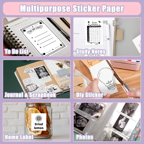 Vista 2 de Papel adhesivo térmico compatible con Phomemo M02/M02 Pro/M02S/P2S/M03/M04S/T02 Mini impresora adhesiva, 1.969 in x 11.5 ft, 3 rollos de etiquetas