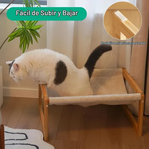 Vista 4 de kiplant Hamaca grande para gatos, hamaca elevada de madera de bambú para mascotas, 21 x 16.5 pulgadas, adecuada para gatitos, cachorros, conejos